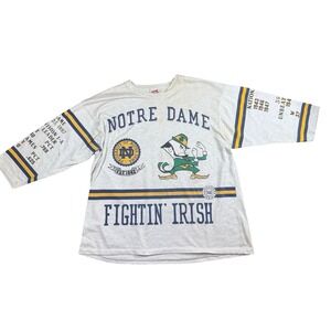 Long Gone Notre Dame Fighting Irish Graphic T-Shirt 3/4 Sleeve XL Grey Vintage